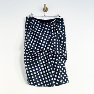 Marc Jacobs Cotton Poplin Navy & White Checkered Midi Skirt Size 2